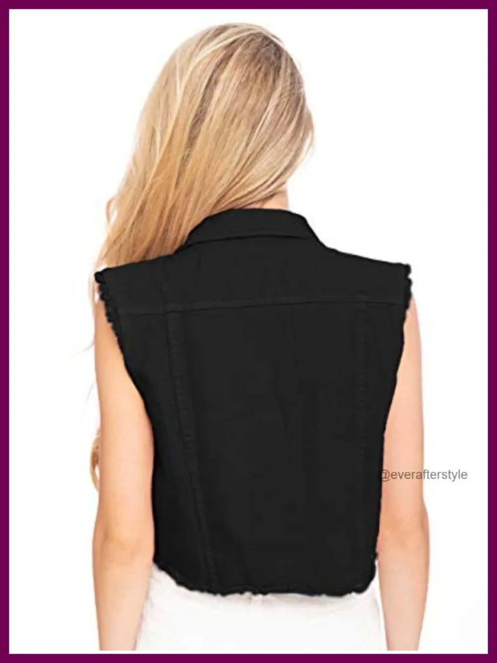 Distressed Denim Sleeveless Crop Vest with Frayed Hem